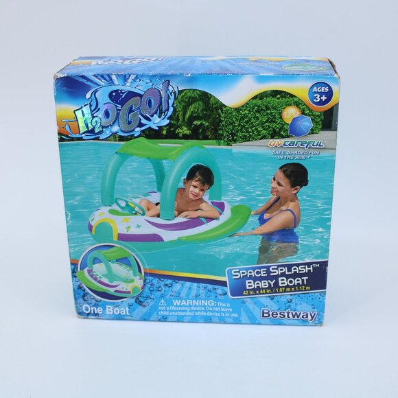 H2OGO Space Splash Baby Boat Detachable Velcro Sunshade Kids Inflatable Pool Toy - Picture 1 of 3